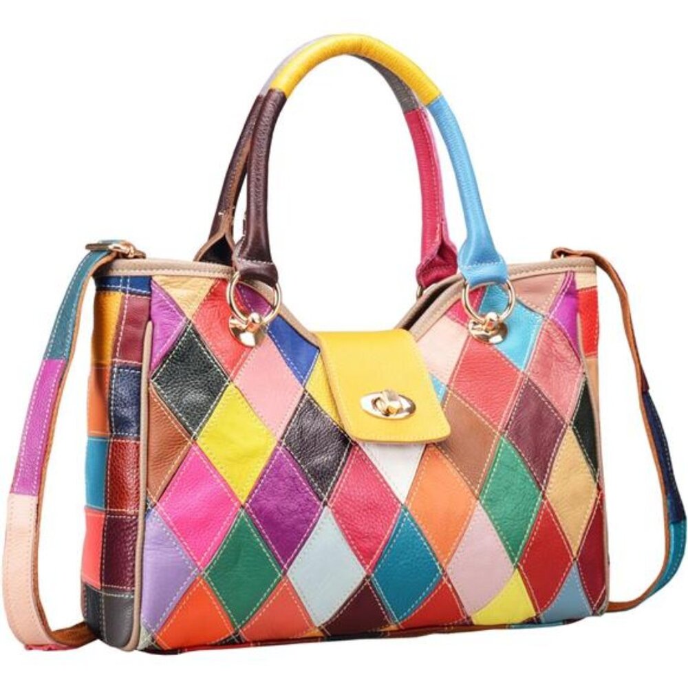 Genuine Leather Handbags Colorful Purses for Women Crossbody Bag Multi-color